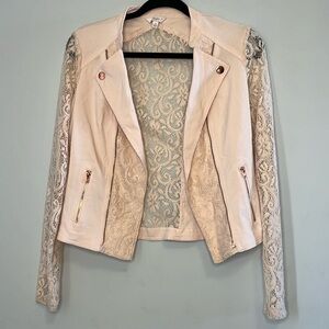 Candies Women's Y2K Pink Lace Trendy Rose Gold Lace Sleeve Detail‎ Jacket Medium